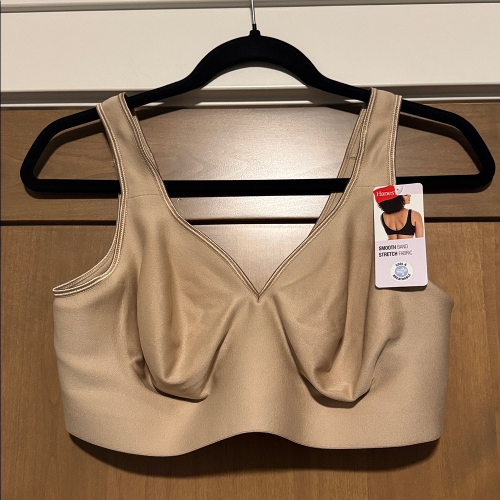 NWT Hanes Womens 2XL wire free bra non padded 3 hook Natural comfort soft